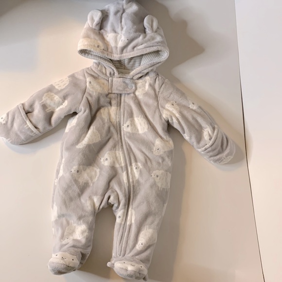 Carter’s Newborn Baby Boy Snowsuit Coat w/ Lamb Print - Picture 1 of 3